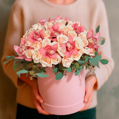 Коробка с цветами «Розовый шарм»