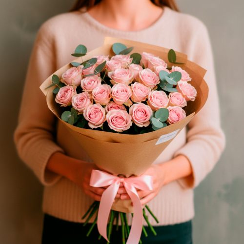 Монобукет из свежих цветов «Розовый Шарм»